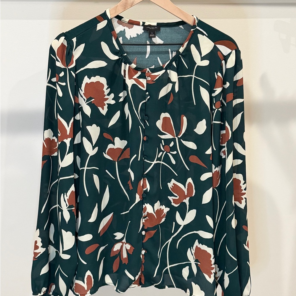 Ann Taylor Factory Green and Brown Women's Top
